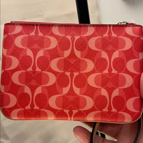 Coach Red & Light Pink Signature Wristlet - Picture 4 of 11